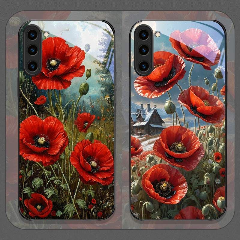Samsung Galaxy S25 - Casing Ponsel Kaca Temper Berpola Bunga